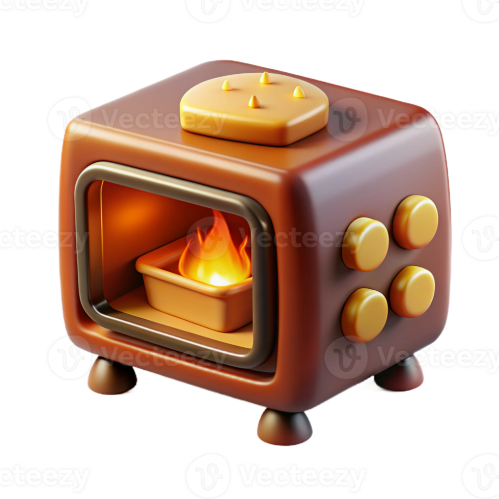 wonderful traditional A whimsical brownie baking bread in a miniature oven, lit by the warm glow of the fire. Children's book illustration style premium png