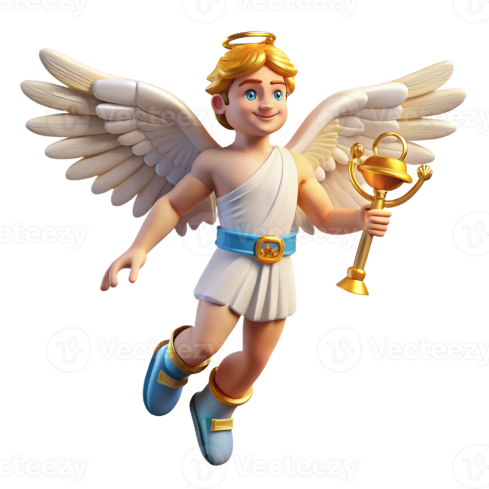 extraordinary contemporary A swift Hermes with winged sandals and caduceus, delivering messages from the gods. Classical style. Bright, dynamic lighting genuine png