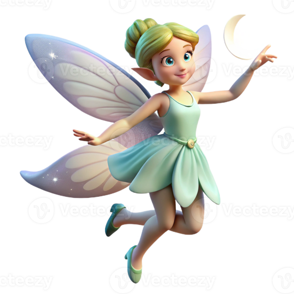 extraordinary traditional A playful fairy with delicate wings and a shimmering dress, dancing in a moonlit meadow, illuminated by the soft glow of the moon. Romantic style 4K png