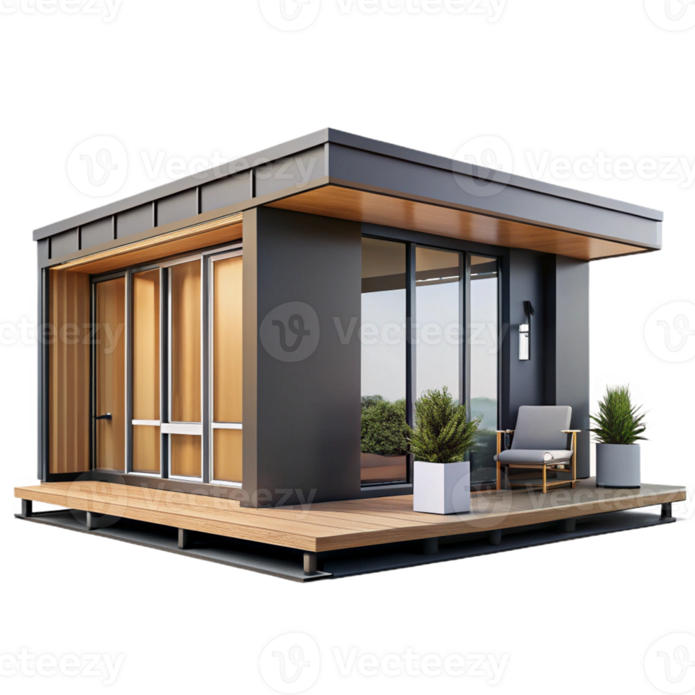 impressive abstract Prefabricated modular home, sleek design, sustainable materials, minimalist aesthetic, modern style original png