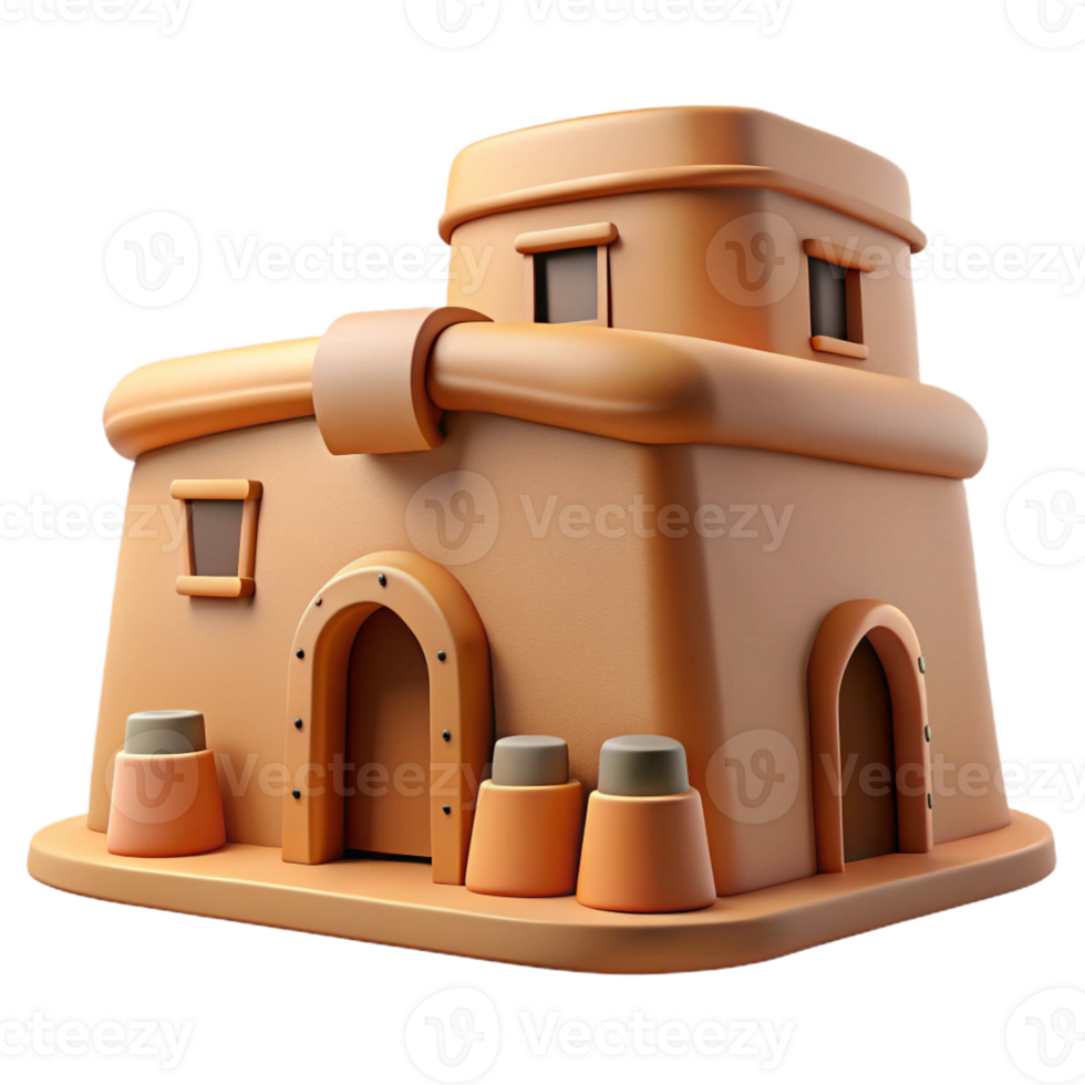 elegant creative Mud brick house, traditional building technique, earthen tones, sustainable design, vernacular architecture high quality png