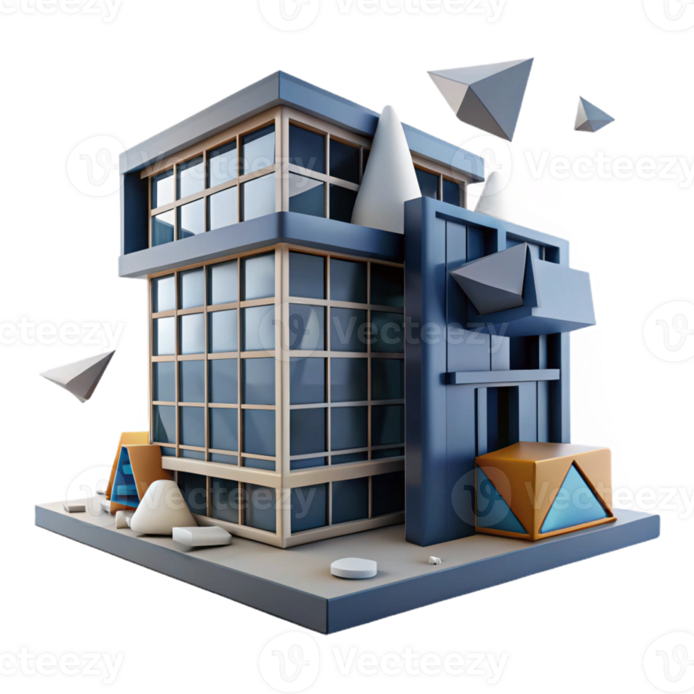 beautiful vintage Deconstructivist office building, fragmented shapes, colliding planes, dynamic composition, abstract expressionist style professional png