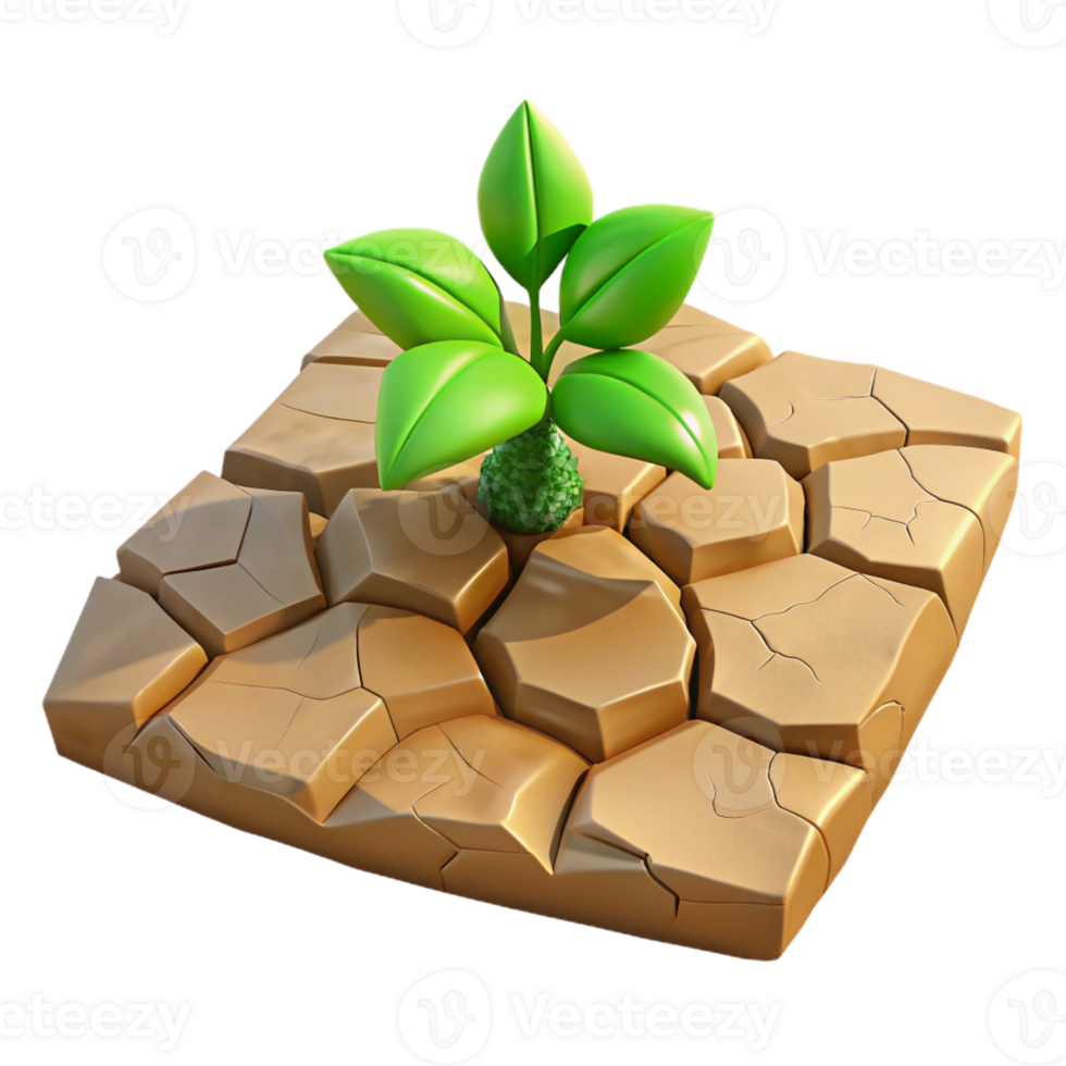 elegant traditional A cracked desert floor with a single, resilient green plant, harsh sunlight, photorealistic style high quality png