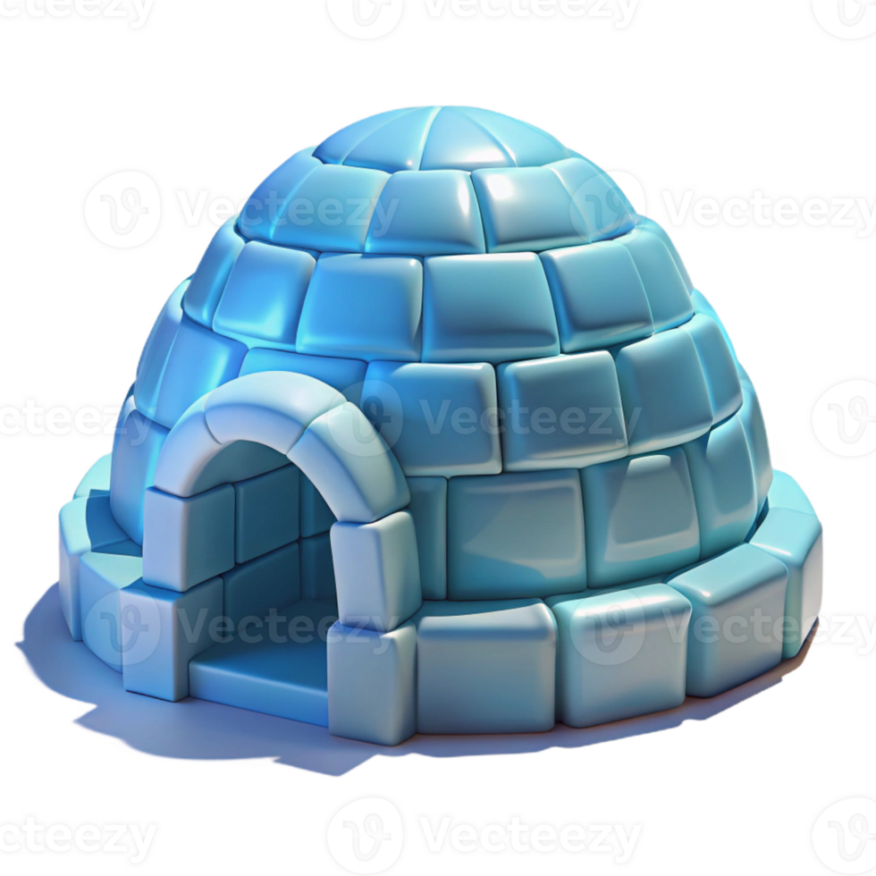 elegant classic Igloo on the Arctic tundra, ice block construction, compact design, soft blue light, survival architecture style genuine png