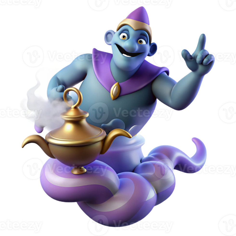 extraordinary rustic A powerful djinn emerging from a magic lamp, surrounded by swirling smoke, in a mysterious, Arabian Nights style authentic png