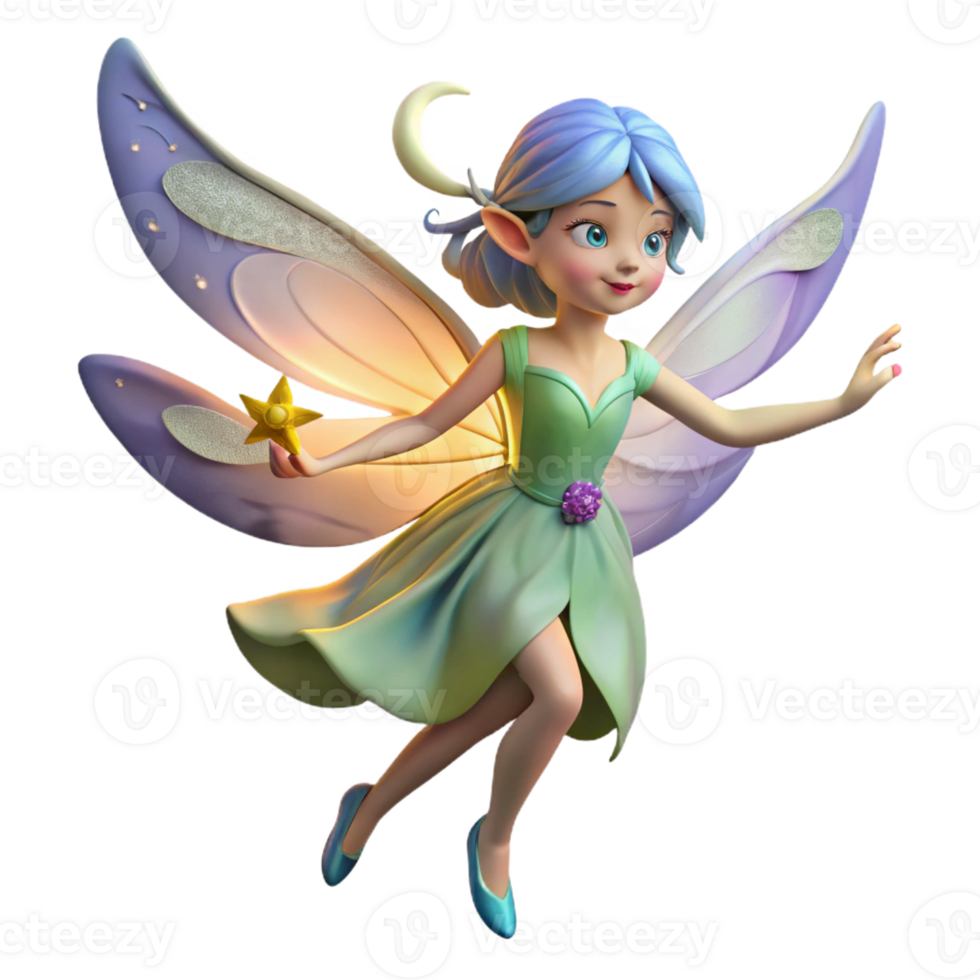 serene contemporary A playful fairy with delicate wings and a shimmering dress, dancing in a moonlit meadow, illuminated by the soft glow of the moon. Romantic style authentic png