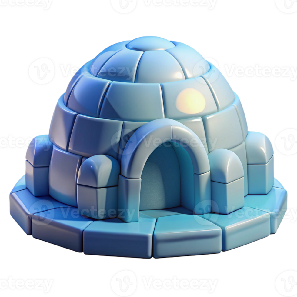 vibrant abstract Igloo on the Arctic tundra, ice block construction, compact design, soft blue light, survival architecture style 4K png