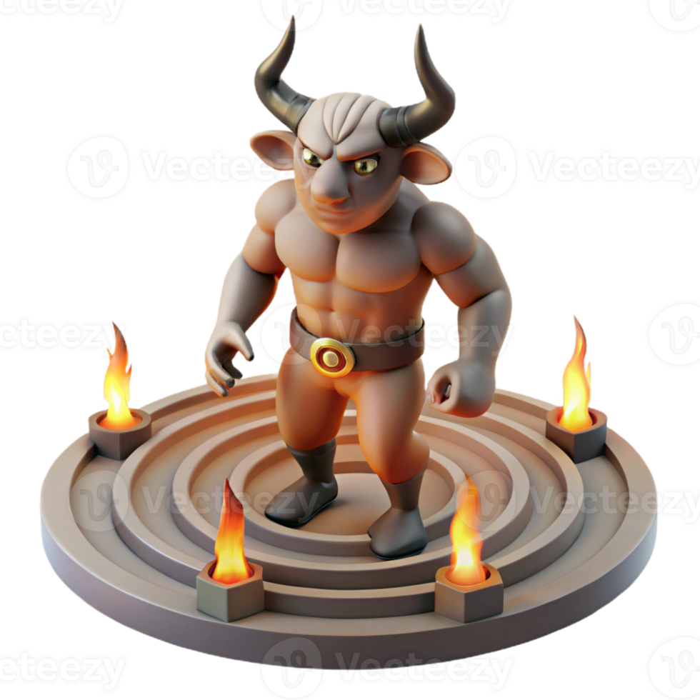 extraordinary abstract A stoic Minotaur with the body of a man and head of a bull, standing in a labyrinth bathed in the cold light of torches. Greek pottery style exclusive png