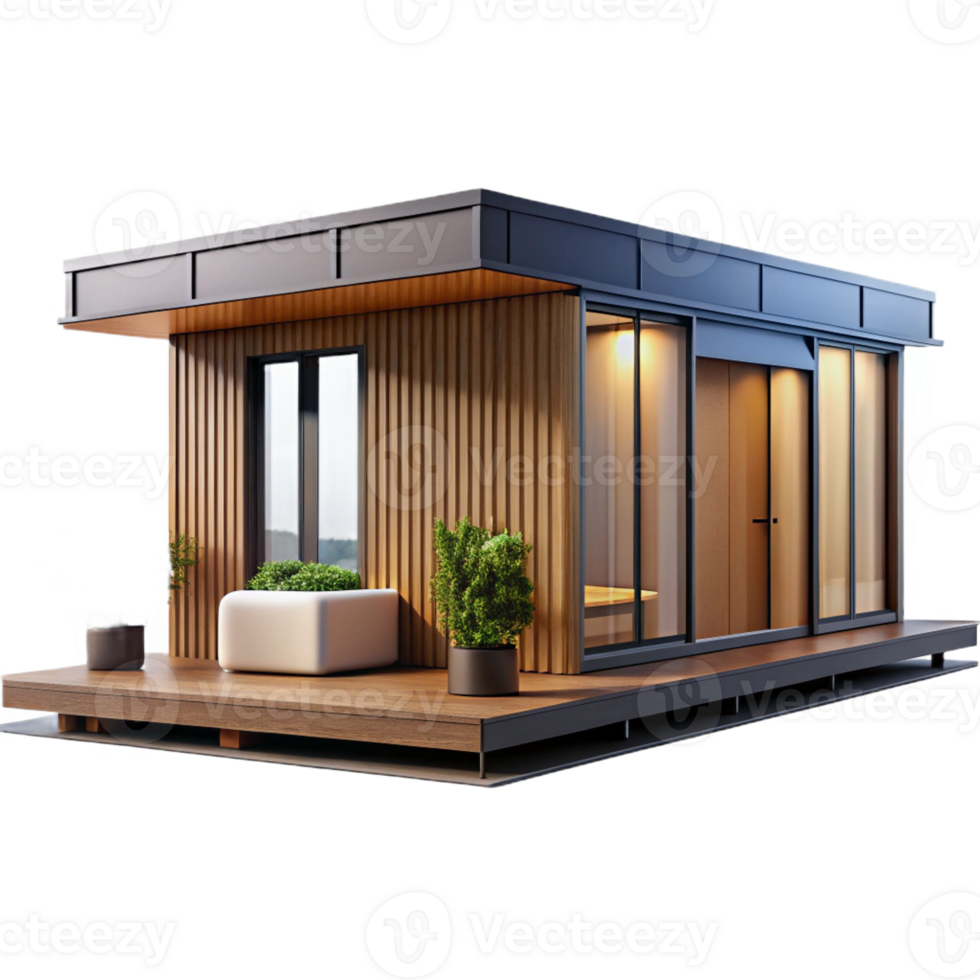 extraordinary creative Prefabricated modular home, sleek design, sustainable materials, minimalist aesthetic, modern style 4K png