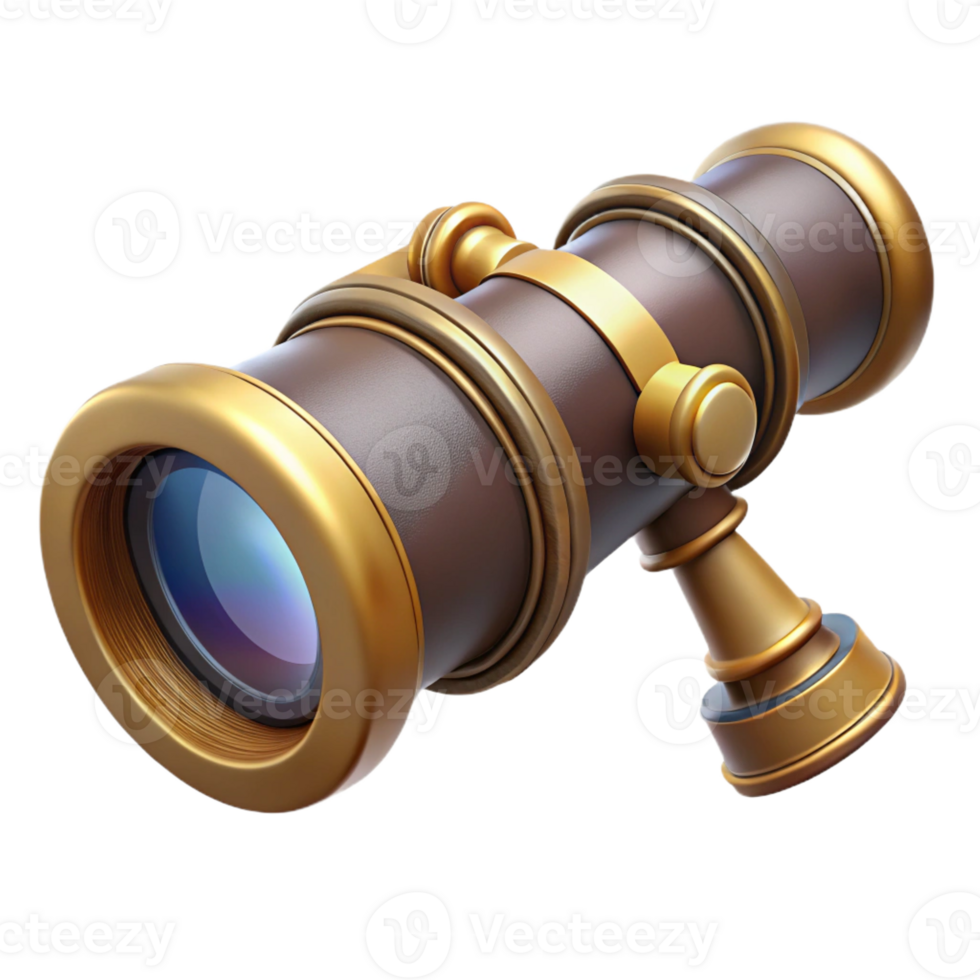 serene abstract A steampunk spyglass with brass and leather construction, intricate lenses and focusing mechanisms, extended for viewing, lit by a soft daylight detailed png