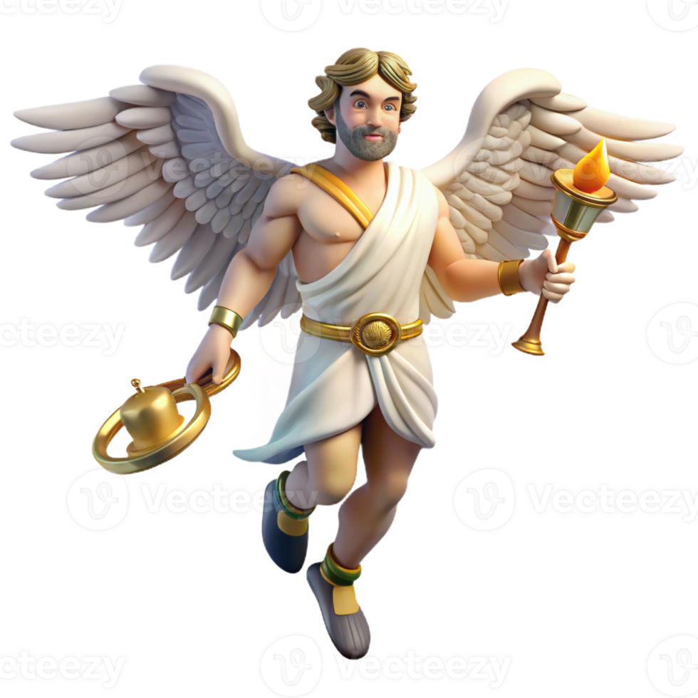 elegant classic A swift Hermes with winged sandals and caduceus, delivering messages from the gods. Classical style. Bright, dynamic lighting high quality png