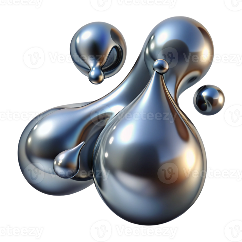dramatic traditional Liquid mercury droplets morphing and merging, reflecting a distorted image of the surrounding environment, in a surreal, metallic style high quality png