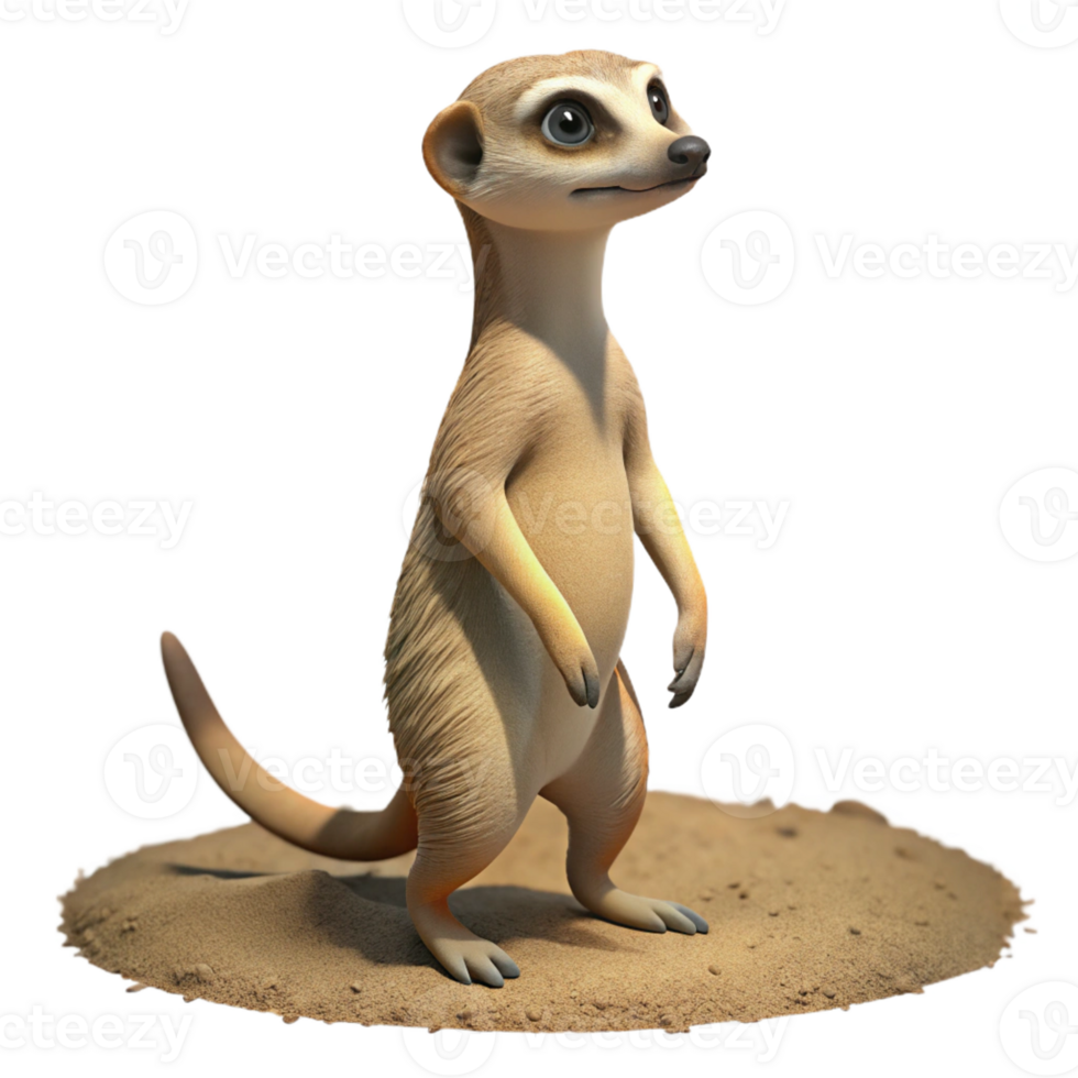magnificent rustic A curious meerkat standing on its hind legs, scanning the desert landscape under the harsh midday sun, in a photorealistic style authentic png
