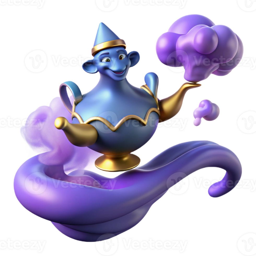 beautiful traditional A powerful djinn emerging from a magic lamp, surrounded by swirling smoke, in a mysterious, Arabian Nights style genuine png