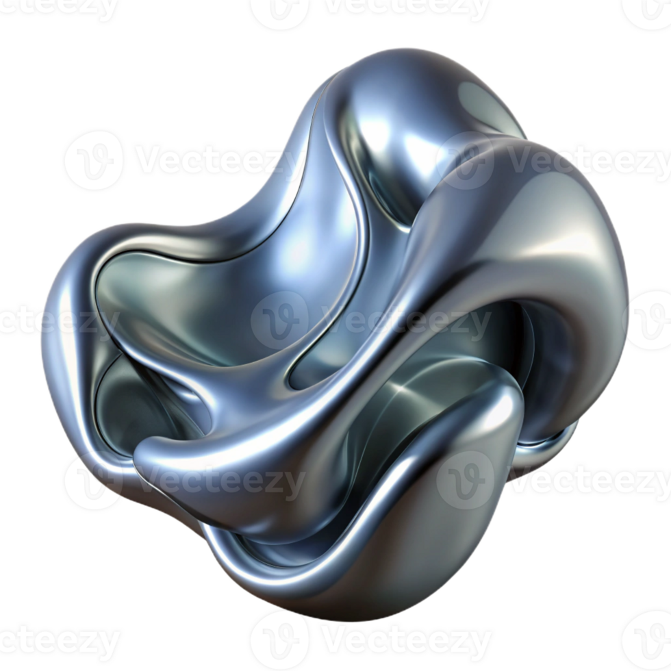 dramatic classic A flowing, organic form resembling liquid metal, with a chrome finish reflecting an unseen light source, in a hyperrealistic style genuine png