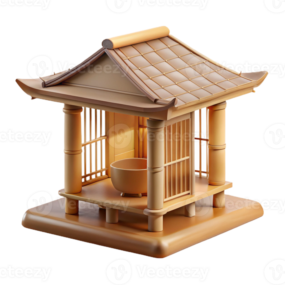 vibrant minimalist A minimalist Japanese teahouse constructed from bamboo and rice paper, soft natural daylight, watercolor painting style professional png