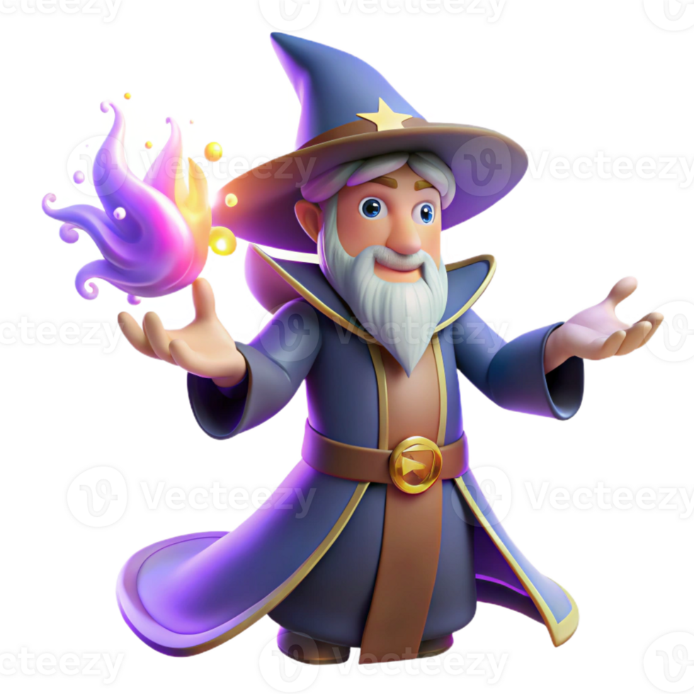 impressive modern A cartoon wizard casting a spell, surrounded by magical energy, vibrant and dynamic lighting emphasizing the magical effects, illustrated in a fantastical cartoon style exclusive png