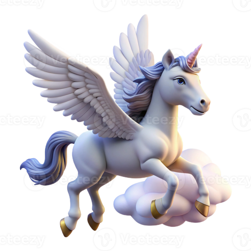 vibrant classic A graceful pegasus with feathered wings, soaring through a cloudy sky, lit by the rays of the sun. Romantic style premium png