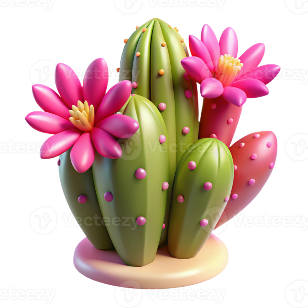 beautiful modern A cactus with vibrant pink flowers, harsh sunlight, desert photography style detailed png