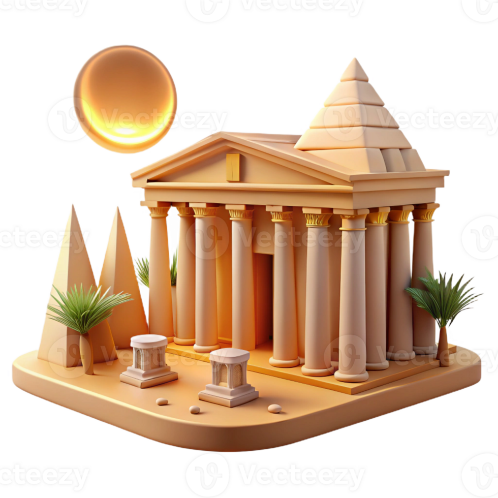 impressive rustic Ancient Egyptian temple, hieroglyphics, colossal statues, desert setting, midday sun, historical style detailed png