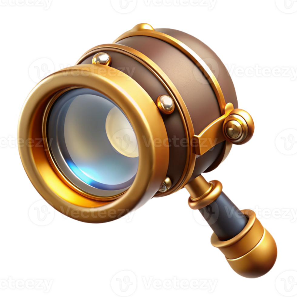 impressive abstract A steampunk monocle, gold rimmed, with a small magnifying glass attached, intricate details, brightly lit, product photography style exclusive png