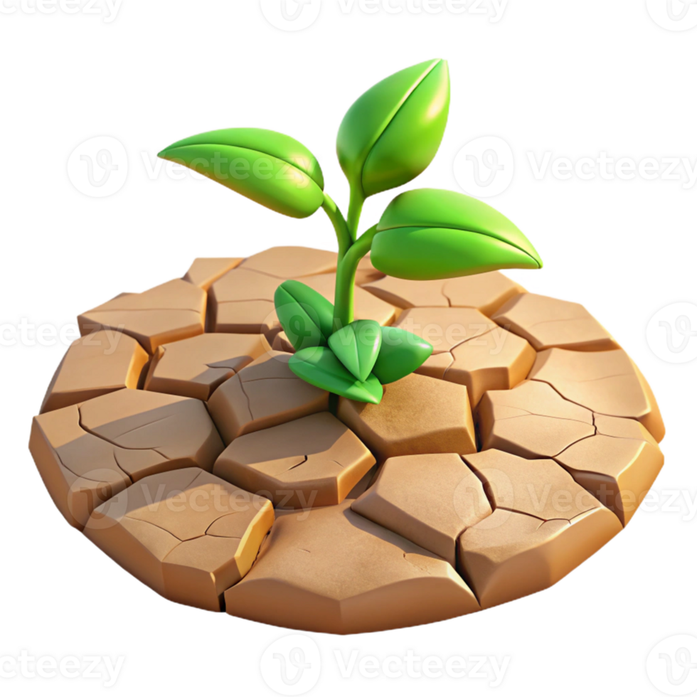 impressive traditional A cracked desert floor with a single, resilient green plant, harsh sunlight, photorealistic style detailed png