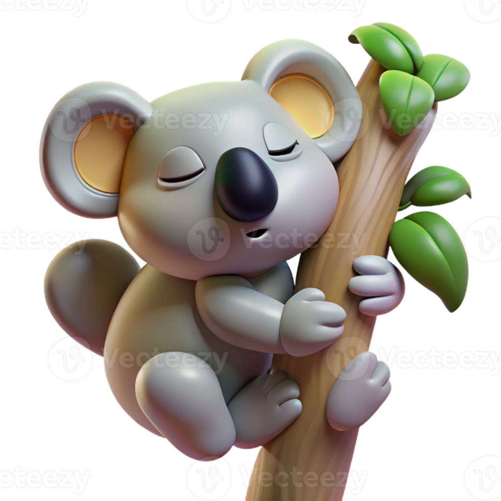 magnificent traditional A sleepy koala clinging to a eucalyptus tree, dappled sunlight, cartoon style high resolution png