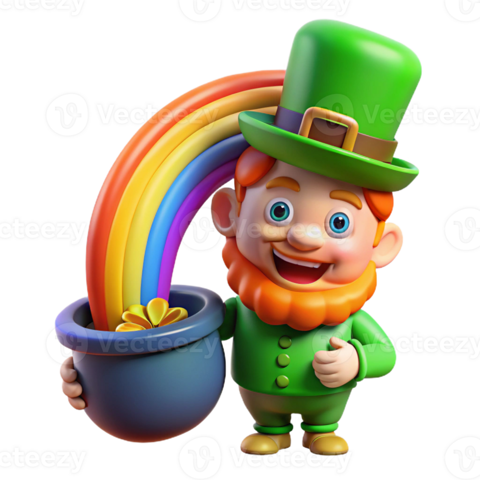 wonderful abstract A mischievous leprechaun hiding a pot of gold at the end of a rainbow, illuminated by the rainbow's vibrant colors, in a whimsical style high quality png