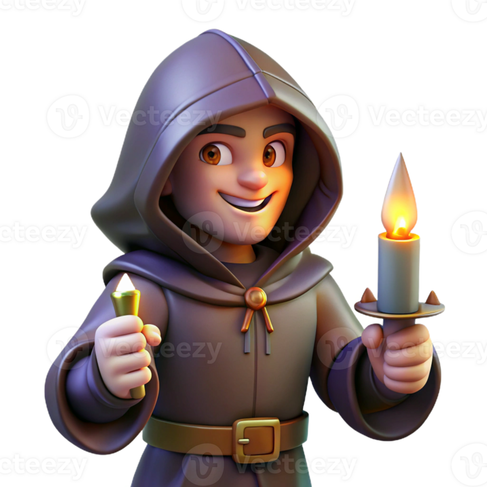 elegant artistic A cunning rogue with a hooded cloak and a sly grin, holding a dagger, illuminated by the dim light of a flickering candle. Baroque style high quality png