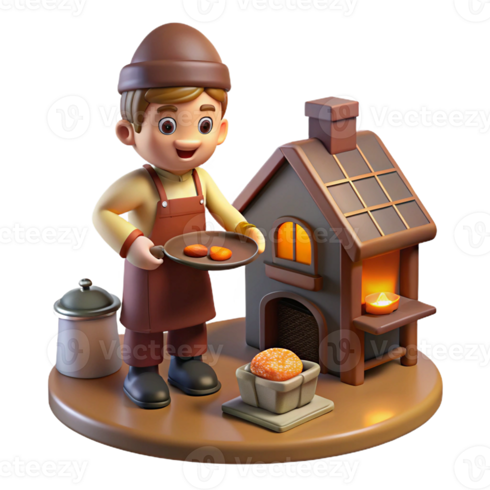 beautiful abstract A mischievous brownie baking bread in a cozy cottage kitchen. Warm, inviting lighting. Folklore style premium png