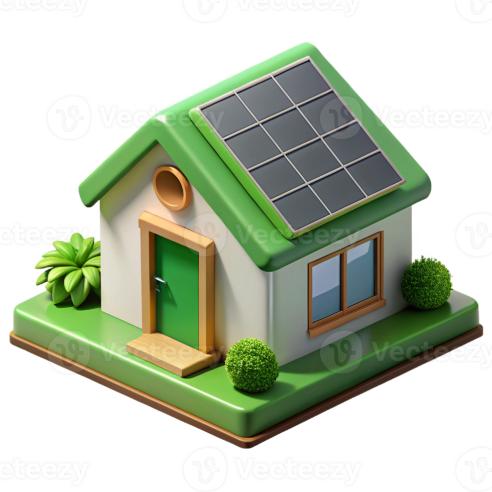 elegant abstract Sustainable eco-house, integrated with nature, green roof, solar panels, soft natural light, eco-conscious design style genuine png