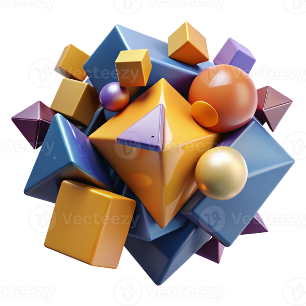 impressive traditional A dynamic composition of fragmented, geometric shapes, colliding and merging, with a bold, cubist style original png