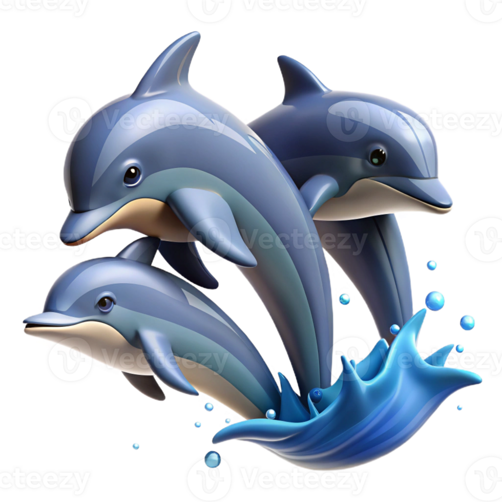 elegant rustic A group of dolphins leaping out of the ocean, dynamic lighting, playful style premium png