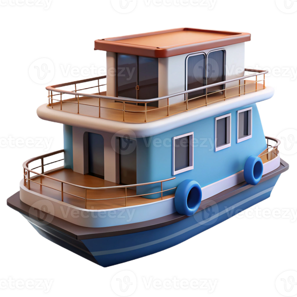 serene rustic Floating houseboat, modern design, waterfront living, nautical style original png