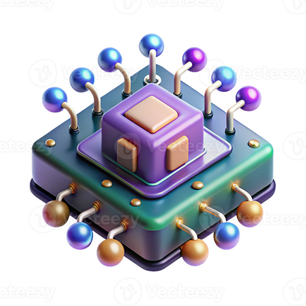 un' microscopico Visualizza di nanobot assemblaggio un' complesso microchip, illuminato di vibrante, multicolore lettura elettrone microscopio illuminazione. scientifico visualizzazione stile, alto dettaglio png