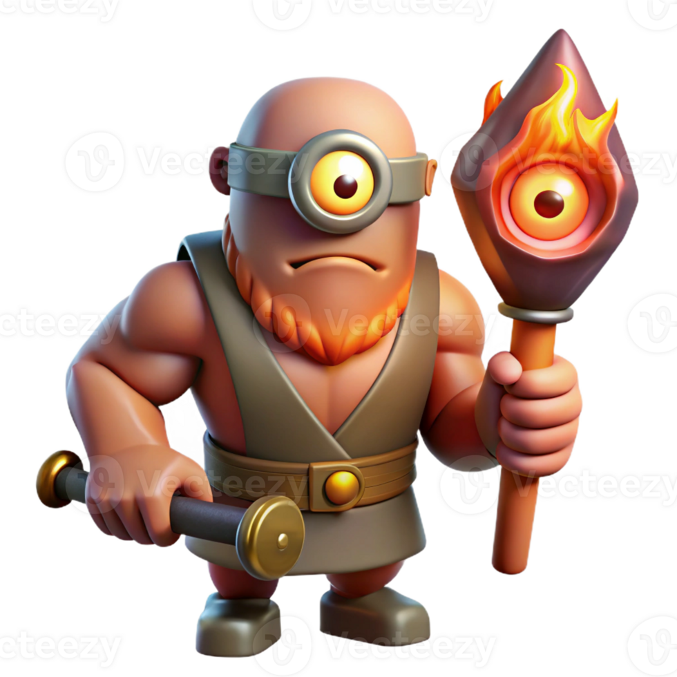 extraordinary abstract A fierce cyclops with a single eye, wielding a giant club, bathed in the flickering light of a forge. Greek mythology style high quality png
