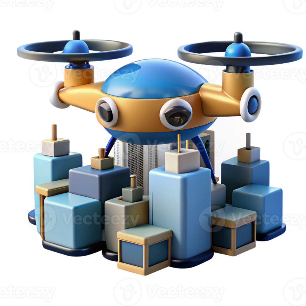 serene minimalist A futuristic, self-driving delivery drone navigating a crowded cityscape, its sleek, aerodynamic design catching the light. Photorealistic style genuine png
