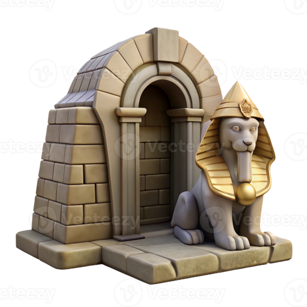 wonderful artistic A stoic sphinx with weathered stone skin, guarding a hidden tomb entrance in a desolate desert. Harsh, midday sun. Egyptian Revival style premium png