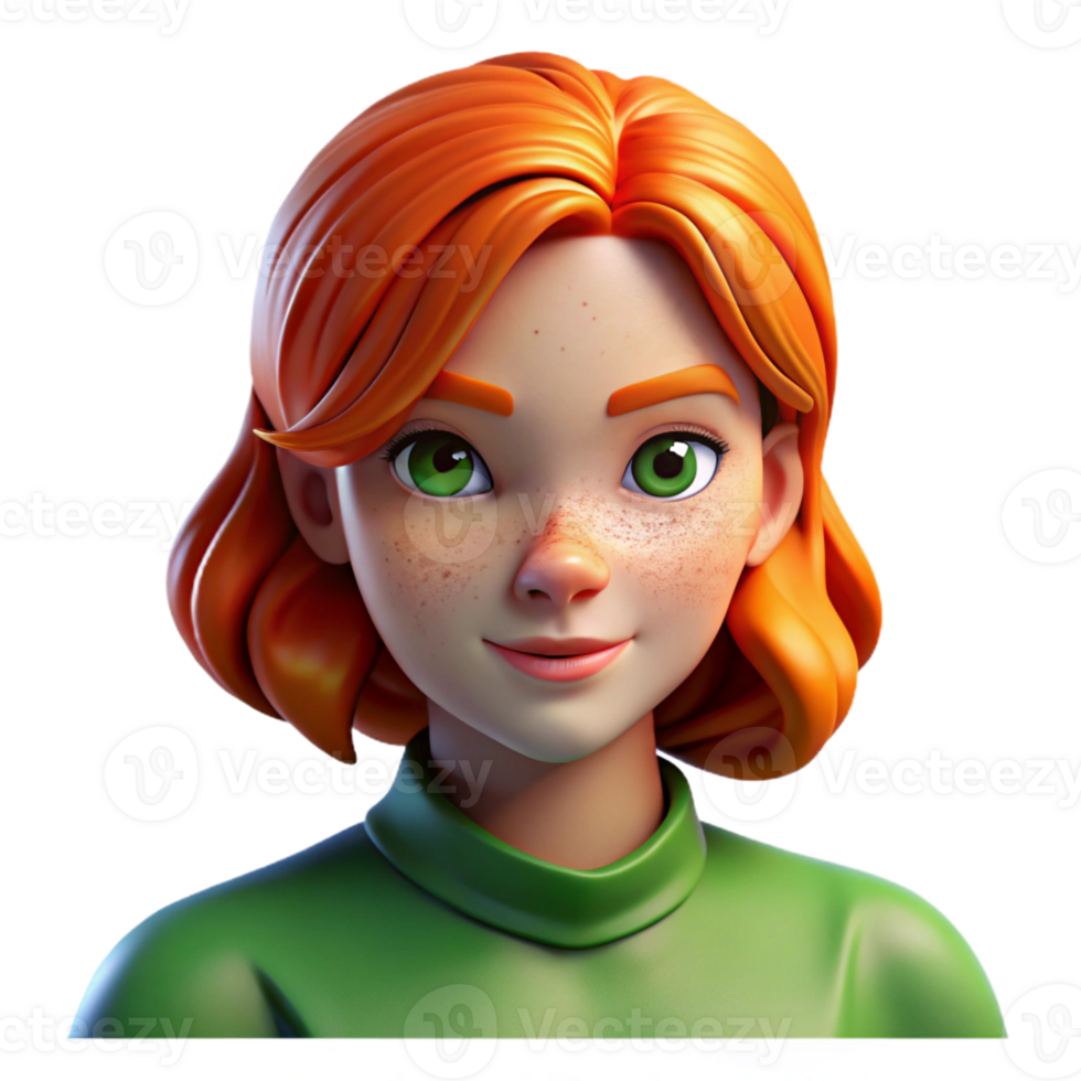 impressive contemporary Portrait of a young woman with fiery red hair, freckles, and piercing green eyes, lit by a soft Rembrandt light, painted in the style of John Singer Sargent high quality png