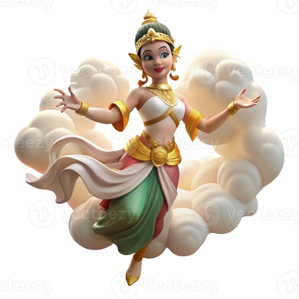 extraordinary rustic A graceful apsara with flowing silk robes, dancing amongst clouds in the heavens. Ethereal, soft lighting. Southeast Asian style authentic png