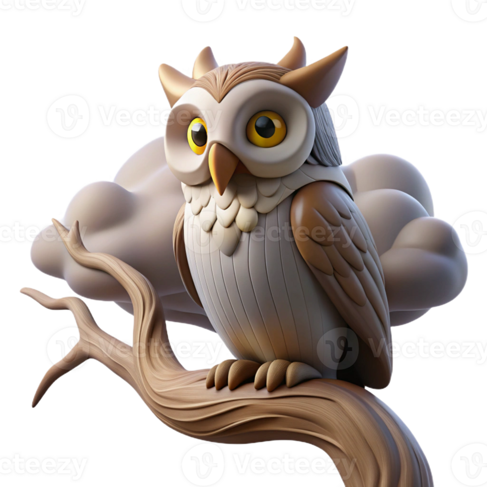 beautiful creative A wise old owl perched on an ancient oak branch, shrouded in ethereal fog, art nouveau style authentic png