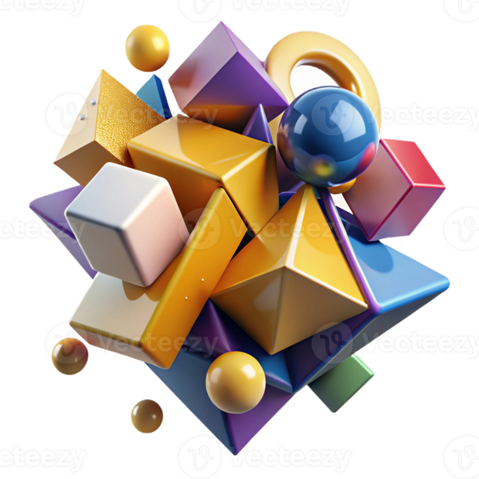 extraordinary modern A dynamic composition of fragmented, geometric shapes, colliding and merging, with a bold, cubist style high resolution png