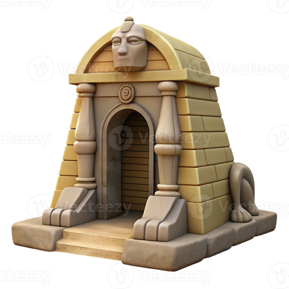 extraordinary vintage A stoic sphinx with weathered stone skin, guarding a hidden tomb entrance in a desolate desert. Harsh, midday sun. Egyptian Revival style detailed png