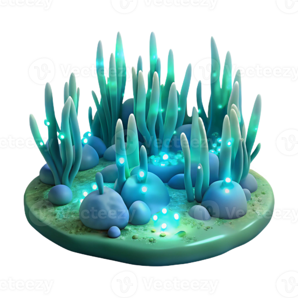 vibrant abstract A field of glowing, phosphorescent algae, creating a mesmerizing, underwater scene, with a soft, bioluminescent light and a marine biology style professional png