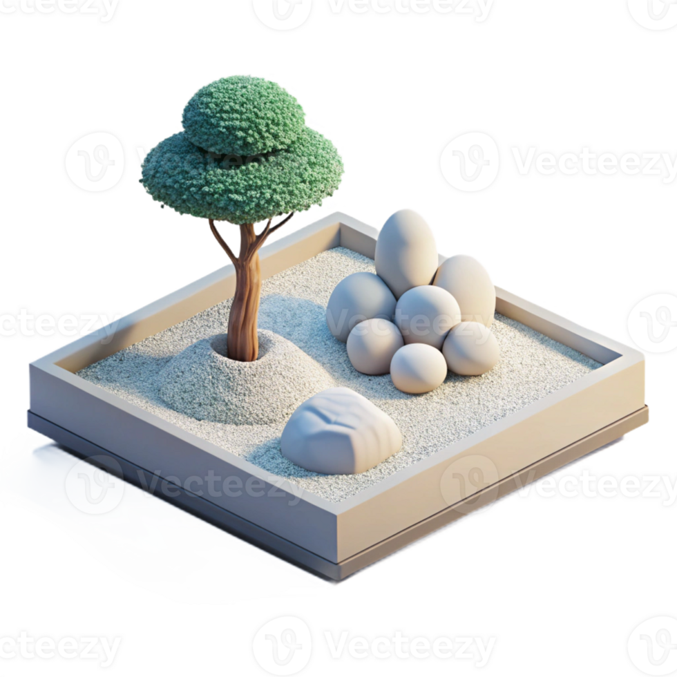 magnificent abstract A minimalist Zen garden with carefully raked gravel and a single bonsai tree, illuminated by soft, diffused light, minimalist photography style genuine png