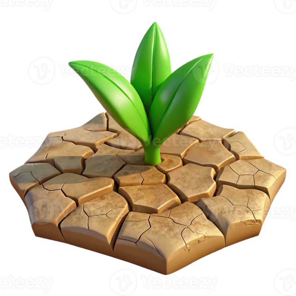 serene traditional A cracked desert floor with a single, resilient green plant, harsh sunlight, photorealistic style original png