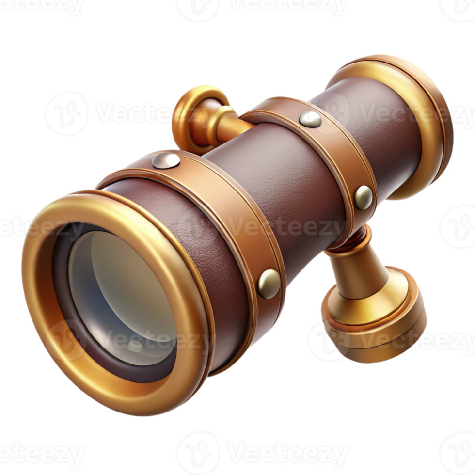 extraordinary modern A steampunk spyglass with brass and leather construction, intricate lenses and focusing mechanisms, extended for viewing, lit by a soft daylight original png