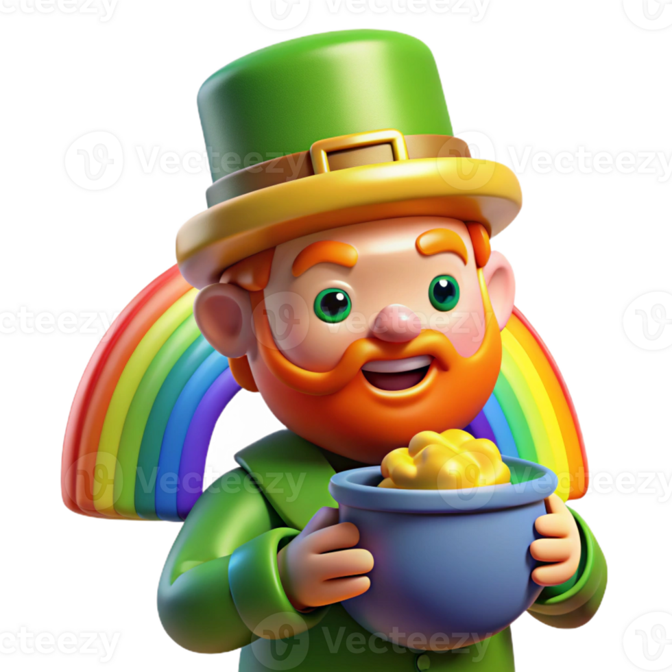 magnificent rustic A mischievous leprechaun hiding a pot of gold at the end of a rainbow, illuminated by the rainbow's vibrant colors, in a whimsical style authentic png