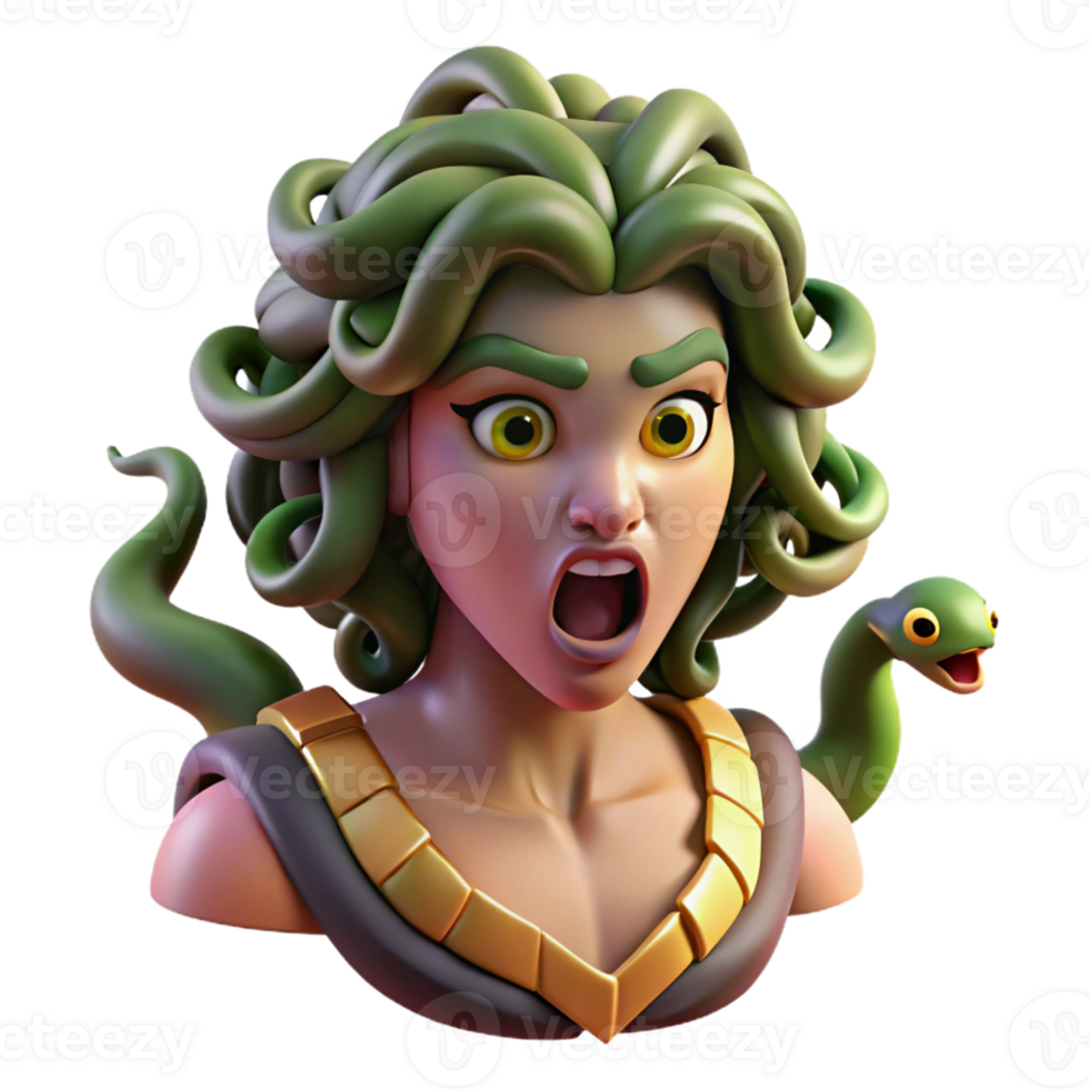 elegant artistic A fierce gorgon with snakes for hair, turning a warrior to stone with her gaze. Dramatic, theatrical lighting. Greco-Roman style genuine png