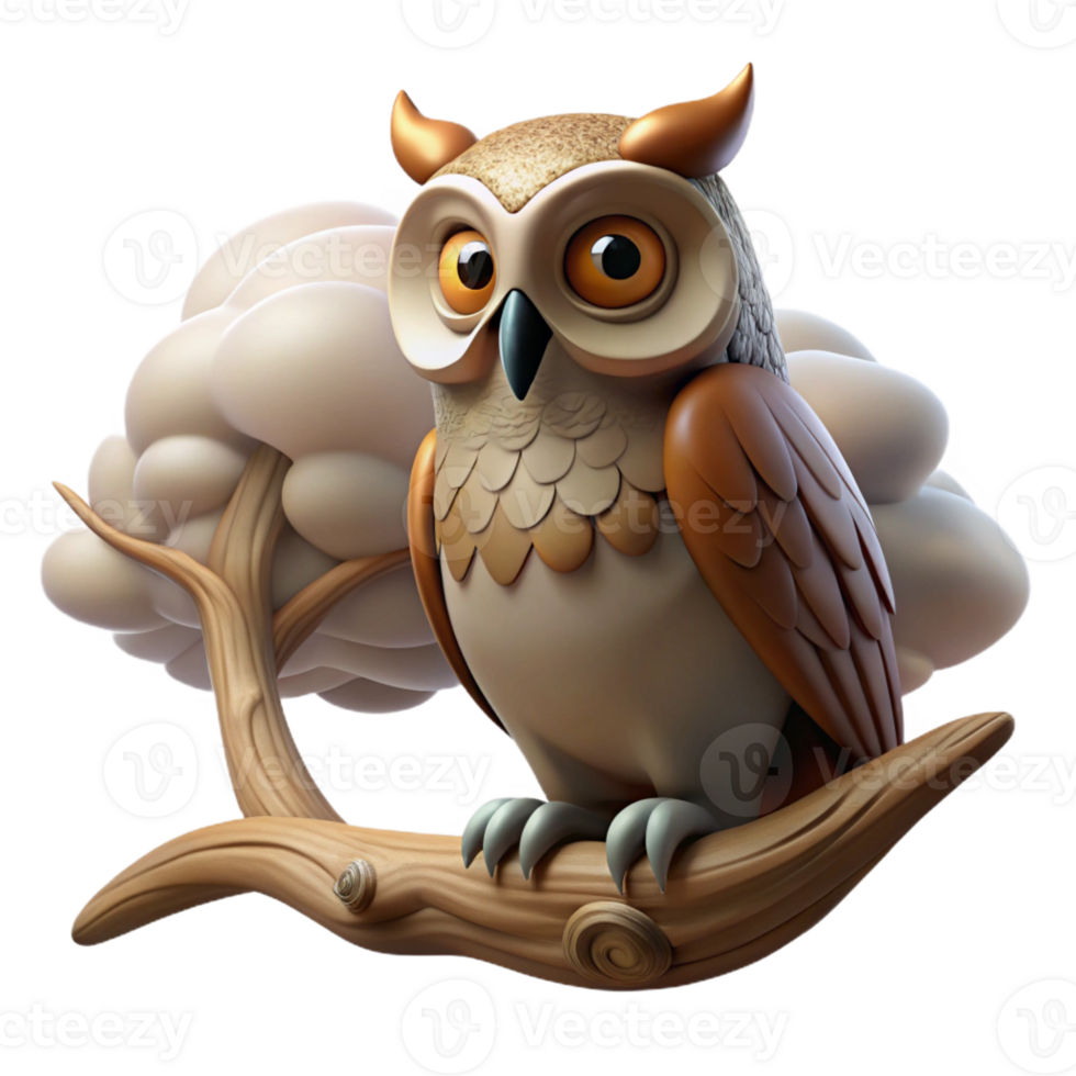 wonderful classic A wise old owl perched on an ancient oak branch, shrouded in ethereal fog, art nouveau style 4K png